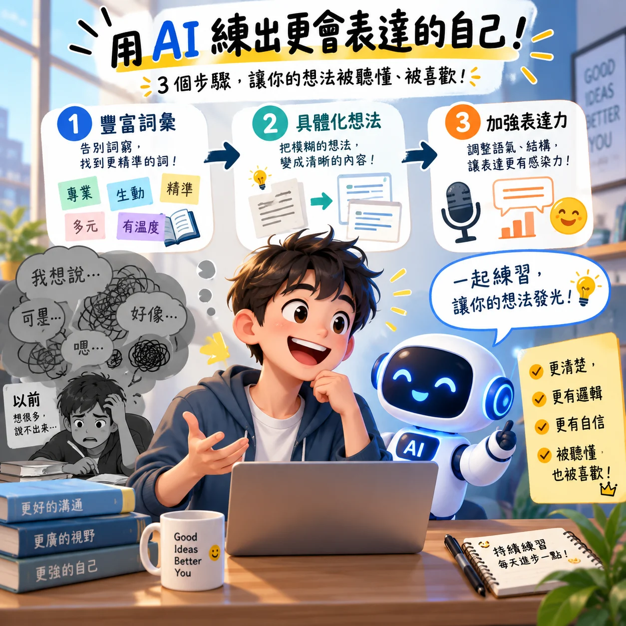 不是你沒想法，是嘴巴還沒跟上！用 AI 練出更強的表達力