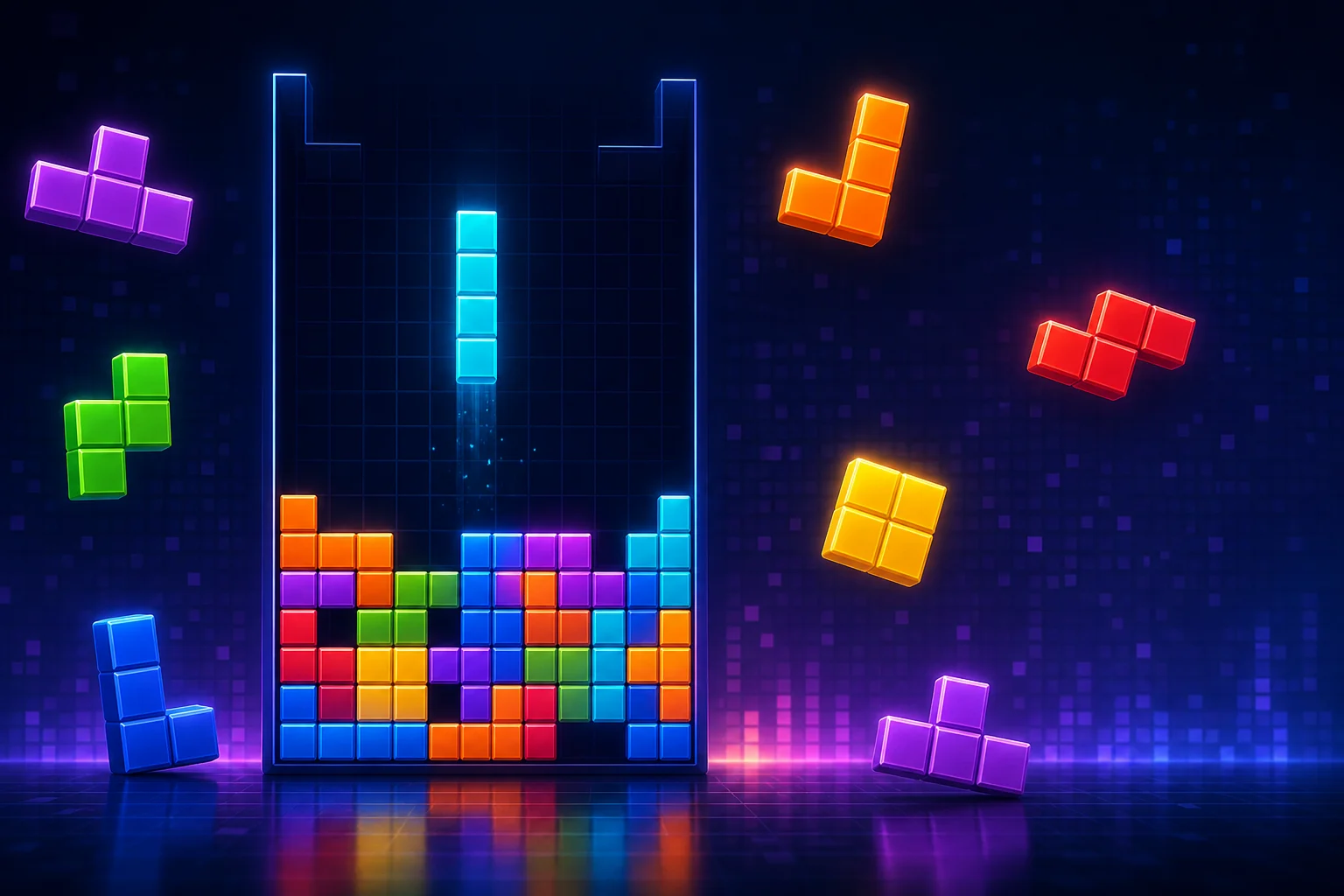 Neon Tetris Duel：霓虹風俄羅斯方塊，可單人也可雙人對戰